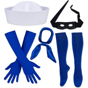 5 PCS Sailor Costume for Adult Sailor Hat Blue Socks Gloves Scarf Eye Mask Halloween Dress Up Cartoon Party Accessories in Saudi Arabia