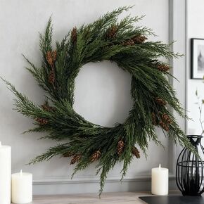 2pcs 24inch Artificial Dragon Cypress & Norfolk Pine Wreaths - Christmas Wreath, Norfolk Pine Wreaths, Cedar Wreath, Winter Wreath, Real Touch, Front Door, Indoor & Outdoor Christmas Decor in Saudi Arabia