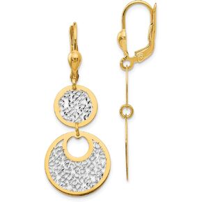 14k with White Rhodium Polished & Textured Leverback Earrings in Saudi Arabia