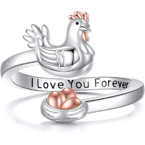 YAFEINI Chicken Ring S925 Sterling Silver Adjustable Chicken Open Rings Hen Jewelry Gifts for Women Mom Wife in Saudi Arabia