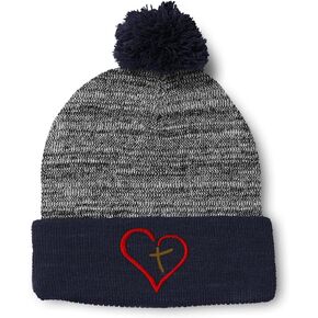 Custom Pom Pom Beanies for Women Christian Cross Inside Heart Embroidery Skull Cap Christian Acrylic 1 Size in Saudi Arabia
