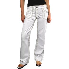 Flamingals Straight Leg Pants for Women Contrast Stitch Patch Pocket Mid Rise Pants in Kuwait