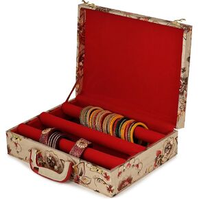 TRUNESS Bangle Box 3 Rods For Women Jewellery Box With Partition | Portable Bangle Box With Latest Stylish Design, Chudi Box (Red Three Rod) in Saudi Arabia