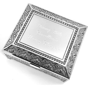 Personalized jewelry box with 3 lines text engraving - Engraved 4 Inch Antique jewelry box bridesmaid or flower girl gift in Saudi Arabia