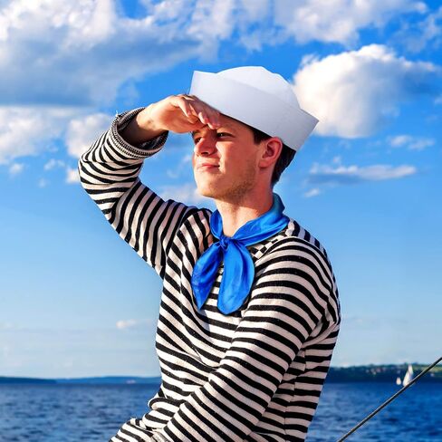 Eurzom Halloween Sailor Costume White Hats and Blue Scarf, Navy Captain Hats Yacht Hat for Teens and Adults Barnacle Boy Hat in Saudi Arabia