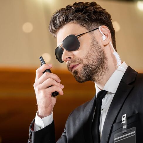 Mepase Set of 8 Agent Costume Set Secret Security Guard Costume Adjustable Pre-Tied Zipper Tie ID Badge Prop Black Sunglasses Earpiece for Men Halloween Party Cosplay Game in Saudi Arabia