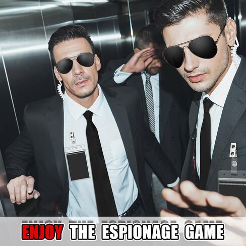 Mepase Set of 8 Agent Costume Set Secret Security Guard Costume Adjustable Pre-Tied Zipper Tie ID Badge Prop Black Sunglasses Earpiece for Men Halloween Party Cosplay Game in Saudi Arabia