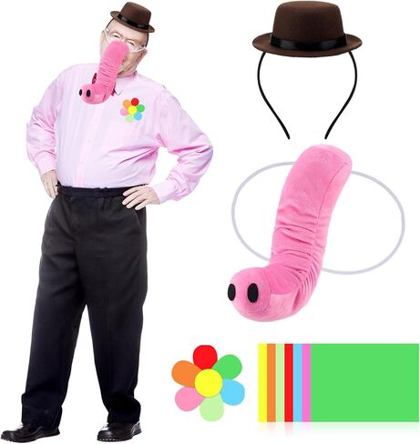 Mepase 9 Pcs Halloween Pink Elephant Costume for Adults Pink Elephant Nose Costume Set Brown Mini Derby Hat Headband and Colorful Cardboards Suitable for Halloween Party Role Playing in Saudi Arabia