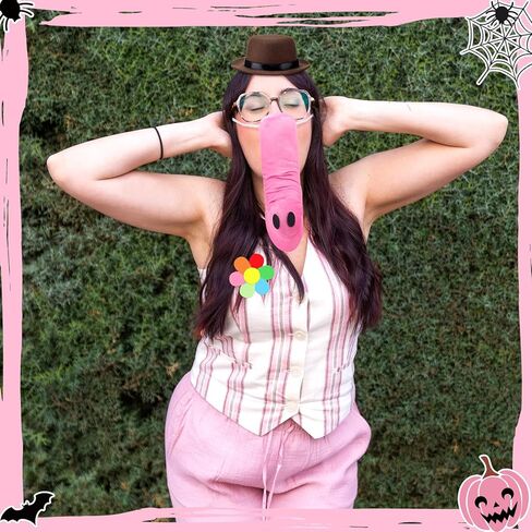 Mepase 9 Pcs Halloween Pink Elephant Costume for Adults Pink Elephant Nose Costume Set Brown Mini Derby Hat Headband and Colorful Cardboards Suitable for Halloween Party Role Playing in Saudi Arabia