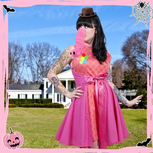 Mepase 9 Pcs Halloween Pink Elephant Costume for Adults Pink Elephant Nose Costume Set Brown Mini Derby Hat Headband and Colorful Cardboards Suitable for Halloween Party Role Playing in Saudi Arabia
