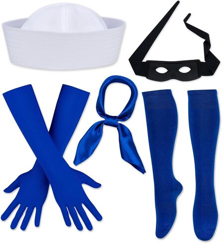 5 PCS Sailor Costume for Adult Sailor Hat Blue Socks Gloves Scarf Eye Mask Halloween Dress Up Cartoon Party Accessories in Saudi Arabia