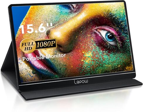 Lepow Portable Monitor, 15.6" Portable Screen with 1080P FHD, IPS, HDR, Full-Function Type-C, Plug & Play, Smart Cover, Lightweight External Monitor for Laptop w/Full-featured USB-c Port, PC, Macbook in Saudi Arabia