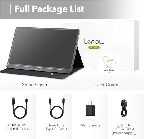 Lepow Portable Monitor, 15.6" Portable Screen with 1080P FHD, IPS, HDR, Full-Function Type-C, Plug & Play, Smart Cover, Lightweight External Monitor for Laptop w/Full-featured USB-c Port, PC, Macbook in Saudi Arabia