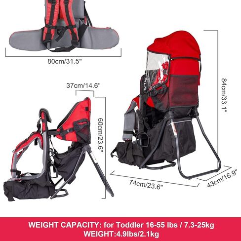 Baby Backpack Carrier, Safe Toddler Hiking Backpack Carrier Camping Child Carriers with Rain Cover Child Kid Sun Shade Large Storage Insulated Pocket, Adjustable Padded Child Seat in Saudi Arabia