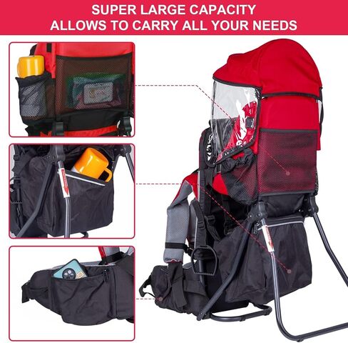 Baby Backpack Carrier, Safe Toddler Hiking Backpack Carrier Camping Child Carriers with Rain Cover Child Kid Sun Shade Large Storage Insulated Pocket, Adjustable Padded Child Seat in Saudi Arabia