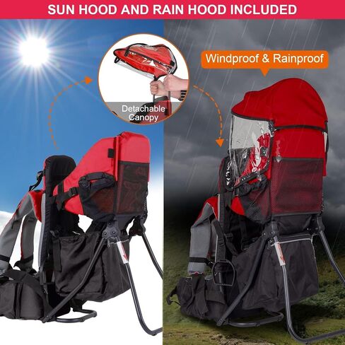 Baby Backpack Carrier, Safe Toddler Hiking Backpack Carrier Camping Child Carriers with Rain Cover Child Kid Sun Shade Large Storage Insulated Pocket, Adjustable Padded Child Seat in Saudi Arabia