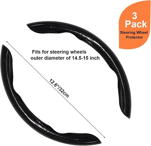 3pcs Carbon Fiber Steering Wheel Cover - Snap on 15 Inch Anti-Slip Car Steering Wheel Protector, Universal Car Interior Accessories (Black) in Saudi Arabia