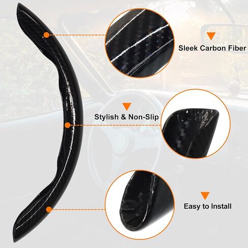 3pcs Carbon Fiber Steering Wheel Cover - Snap on 15 Inch Anti-Slip Car Steering Wheel Protector, Universal Car Interior Accessories (Black) in Saudi Arabia