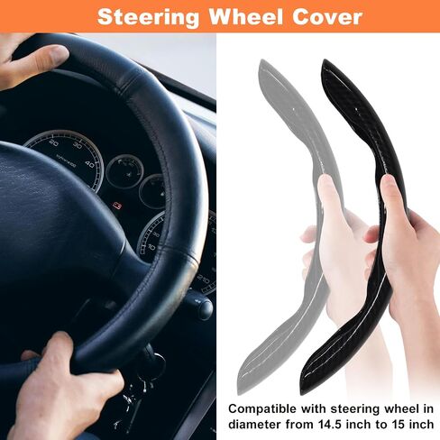 3pcs Carbon Fiber Steering Wheel Cover - Snap on 15 Inch Anti-Slip Car Steering Wheel Protector, Universal Car Interior Accessories (Black) in Saudi Arabia