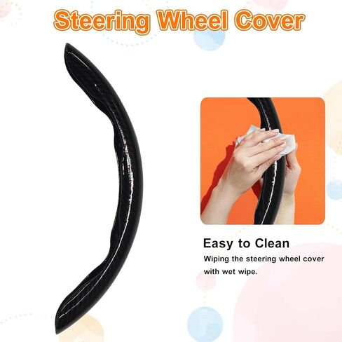 3pcs Carbon Fiber Steering Wheel Cover - Snap on 15 Inch Anti-Slip Car Steering Wheel Protector, Universal Car Interior Accessories (Black) in Saudi Arabia