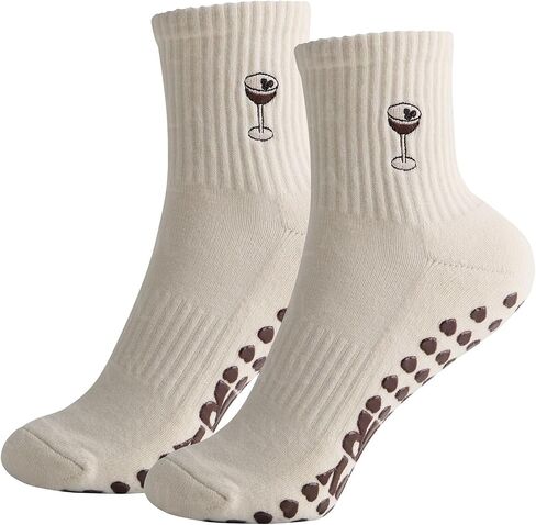 Pilates Non-Slip Crew Socks with Espresso Martini Design in Saudi Arabia