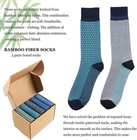 Men's Dress Socks - Premium Bamboo Fiber Patterned Socks, Business Casual, 5-Pair Crew Socks in Saudi Arabia