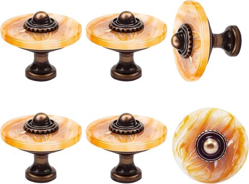Cabinet Pulls, 6Pcs Stone Pattern Plastics Cabinet Knobs with Screws, Drawer Pull Handles for Dresser Wardrobe Cupboard Decorative (Amber) in Saudi Arabia