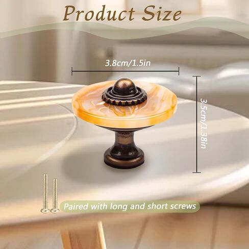 Cabinet Pulls, 6Pcs Stone Pattern Plastics Cabinet Knobs with Screws, Drawer Pull Handles for Dresser Wardrobe Cupboard Decorative (Amber) in Saudi Arabia