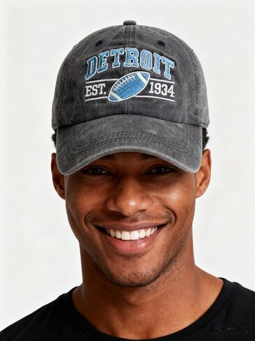 Embroidered City Hat for Men Women Vintage Washed Denim Football Fans Hat Adjustable Cotton Baseball Cap in Saudi Arabia