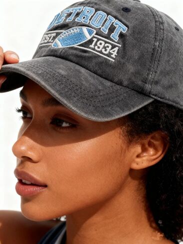 Embroidered City Hat for Men Women Vintage Washed Denim Football Fans Hat Adjustable Cotton Baseball Cap in Saudi Arabia