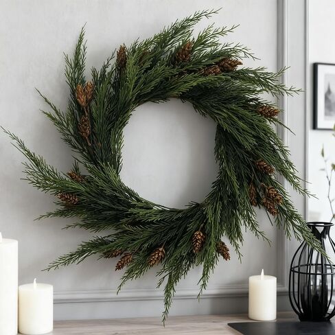 2pcs 24inch Artificial Dragon Cypress & Norfolk Pine Wreaths - Christmas Wreath, Norfolk Pine Wreaths, Cedar Wreath, Winter Wreath, Real Touch, Front Door, Indoor & Outdoor Christmas Decor in Saudi Arabia