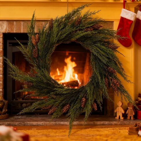 2pcs 24inch Artificial Dragon Cypress & Norfolk Pine Wreaths - Christmas Wreath, Norfolk Pine Wreaths, Cedar Wreath, Winter Wreath, Real Touch, Front Door, Indoor & Outdoor Christmas Decor in Saudi Arabia