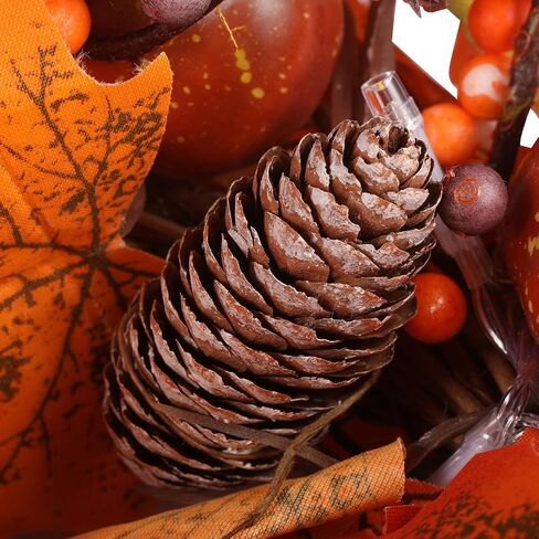 Fall Harvest Wreath with LED Lights, 11.81 inch, Maple Leaves with Pumpkins Pine Cones and Berries, Fall Wreaths Autumn Wreath for Front Door Home Porch Wall Indoor Outdoor Thanksgiving Decor in Saudi Arabia