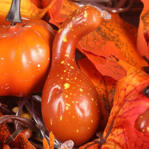 Fall Harvest Wreath with LED Lights, 11.81 inch, Maple Leaves with Pumpkins Pine Cones and Berries, Fall Wreaths Autumn Wreath for Front Door Home Porch Wall Indoor Outdoor Thanksgiving Decor in Saudi Arabia