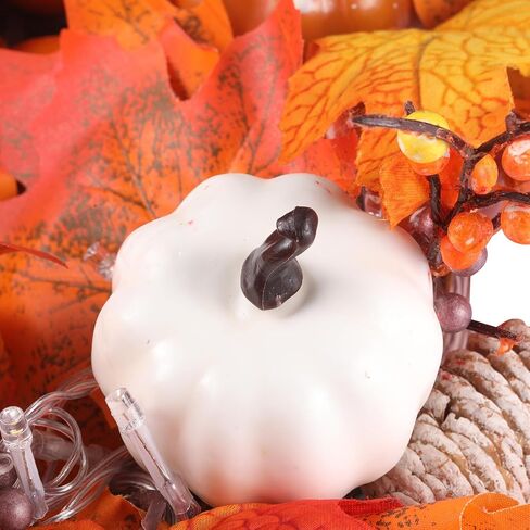 Fall Harvest Wreath with LED Lights, 11.81 inch, Maple Leaves with Pumpkins Pine Cones and Berries, Fall Wreaths Autumn Wreath for Front Door Home Porch Wall Indoor Outdoor Thanksgiving Decor in Saudi Arabia