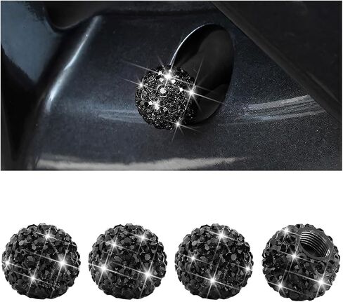 Bling Car Tire Valve Stem Caps, 4PCS Crystal Rhinestones Dustproof Vehicle Wheel Tyre Valve Caps for Women Girl, Auto Exterior Accessories, Universal for SUV Motorcycle Truck (Black) in Saudi Arabia