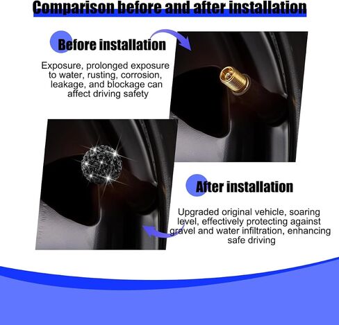 Bling Car Tire Valve Stem Caps, 4PCS Crystal Rhinestones Dustproof Vehicle Wheel Tyre Valve Caps for Women Girl, Auto Exterior Accessories, Universal for SUV Motorcycle Truck (Black) in Saudi Arabia
