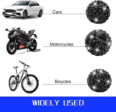Bling Car Tire Valve Stem Caps, 4PCS Crystal Rhinestones Dustproof Vehicle Wheel Tyre Valve Caps for Women Girl, Auto Exterior Accessories, Universal for SUV Motorcycle Truck (Black) in Saudi Arabia