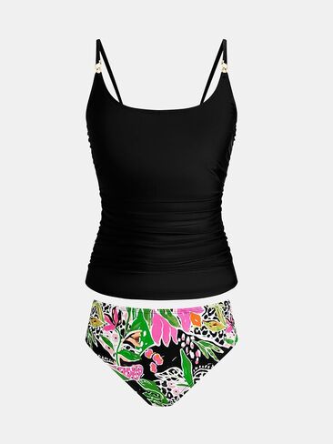 CUPSHE Women's Tankini Sets Two Piece Swimsuit Scoop Neck Self Tied Crisscross Bathing Suit Ruched Tummy Mid Rise in Saudi Arabia