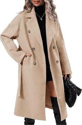 OPCAKM Women's Winter Wool Blend Pea Coat Double Breasted Notch Lapel Long Trench Coat in Kuwait