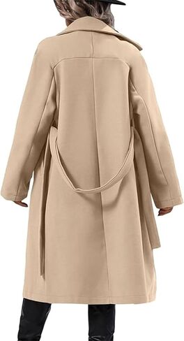 OPCAKM Women's Winter Wool Blend Pea Coat Double Breasted Notch Lapel Long Trench Coat in Kuwait