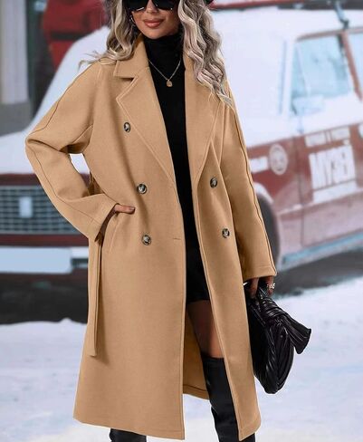 OPCAKM Women's Winter Wool Blend Pea Coat Double Breasted Notch Lapel Long Trench Coat in Saudi Arabia