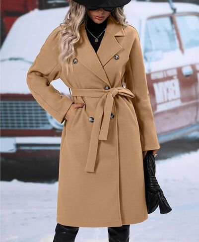 OPCAKM Women's Winter Wool Blend Pea Coat Double Breasted Notch Lapel Long Trench Coat in Saudi Arabia