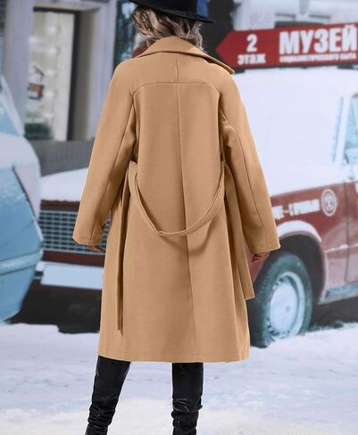 OPCAKM Women's Winter Wool Blend Pea Coat Double Breasted Notch Lapel Long Trench Coat in Saudi Arabia