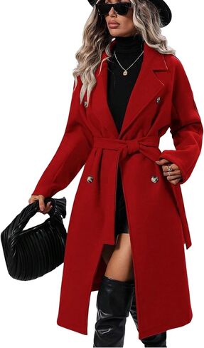 OPCAKM Women's Winter Wool Blend Pea Coat Double Breasted Notch Lapel Long Trench Coat in Saudi Arabia