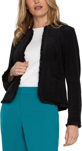 Liverpool Women's Collarless Jacket with Frayed Edges Textured Chevron Chenille in Saudi Arabia