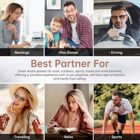 Bluetooth Audio Smart Blue Light Glasses for Men & Women, Blue Light Filtering & Open Ear Sound Smart Glasses with Mic & Speakers - Touch & Voice Assistant Compatible for Office,Music,Answering Calls in Kuwait