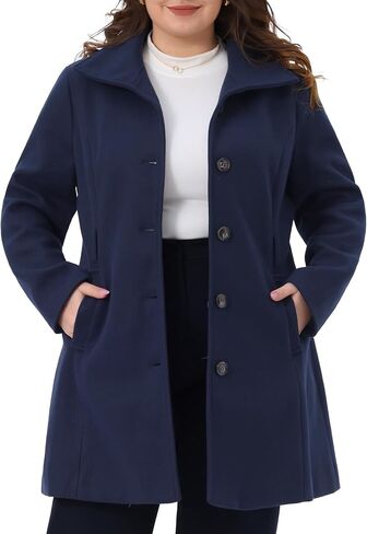 Agnes Orinda Plus Size Pea Coat for Women Lapel Long Sleeves Single Breasted Overcoat Pockets Winter Outerwear with Belt in Saudi Arabia