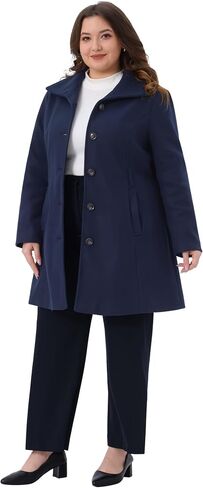 Agnes Orinda Plus Size Pea Coat for Women Lapel Long Sleeves Single Breasted Overcoat Pockets Winter Outerwear with Belt in Saudi Arabia