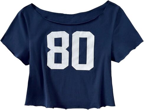 SHENHE Girl's Y2K Number Graphic Tees Short Sleeve Scoop Neck Summer Crop Top Streetwear in Saudi Arabia